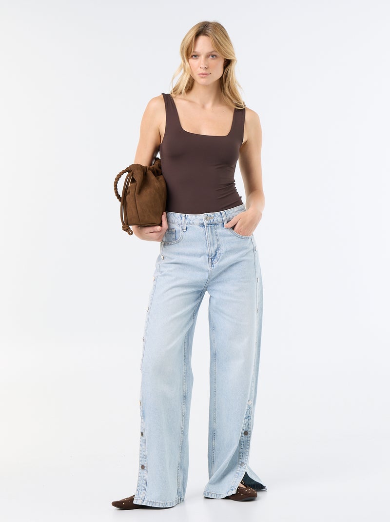 T-shirt com alças largas e gola quadrada Castanho - Kiabi