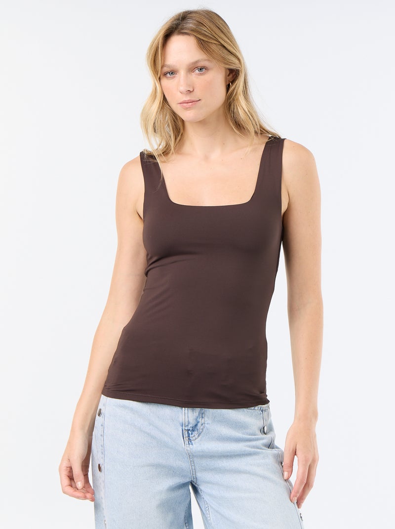 T-shirt com alças largas e gola quadrada Castanho - Kiabi