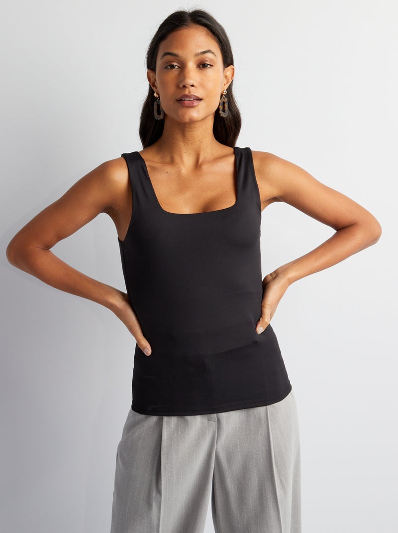 T-shirt com alças largas e gola quadrada Preto - Kiabi