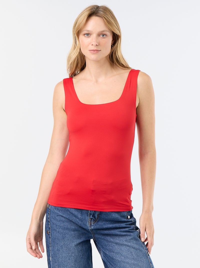 T-shirt com alças largas e gola quadrada Vermelho - Kiabi