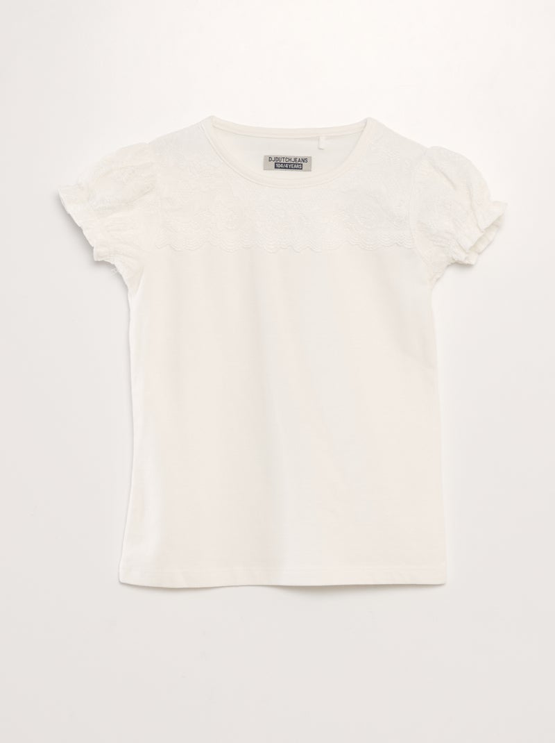 T-shirt com aplicação de renda Branco - Kiabi
