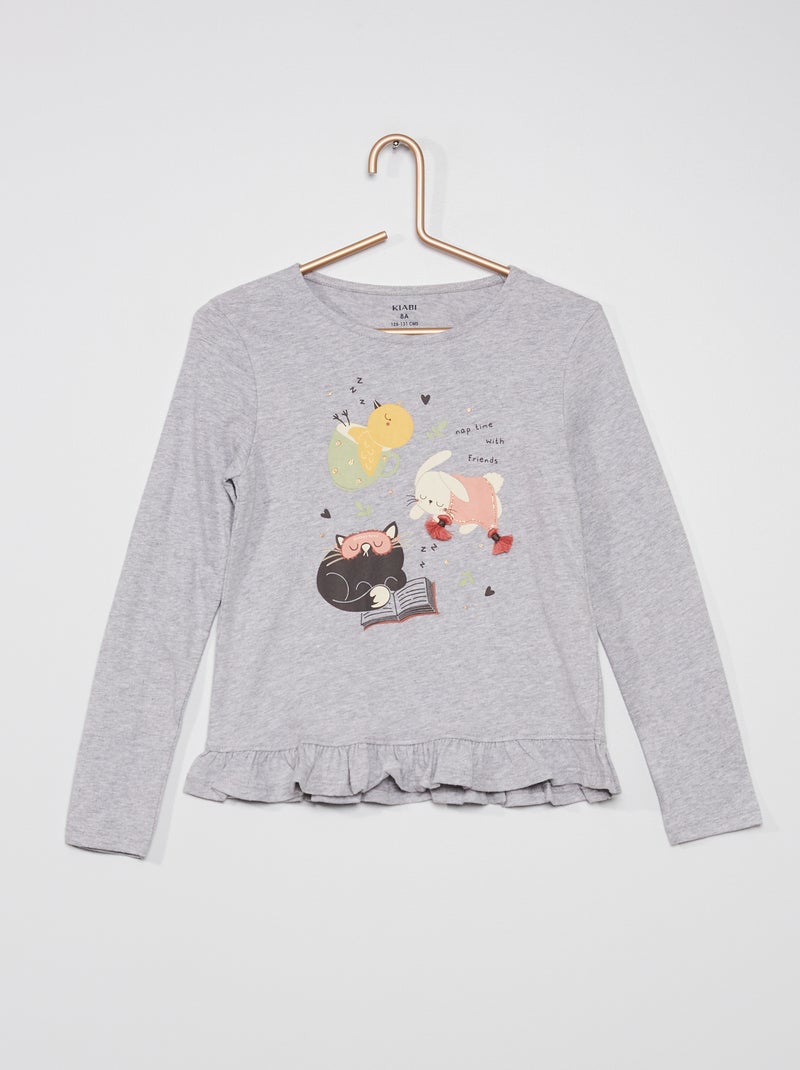 T-shirt com base com folhos CINZA - Kiabi