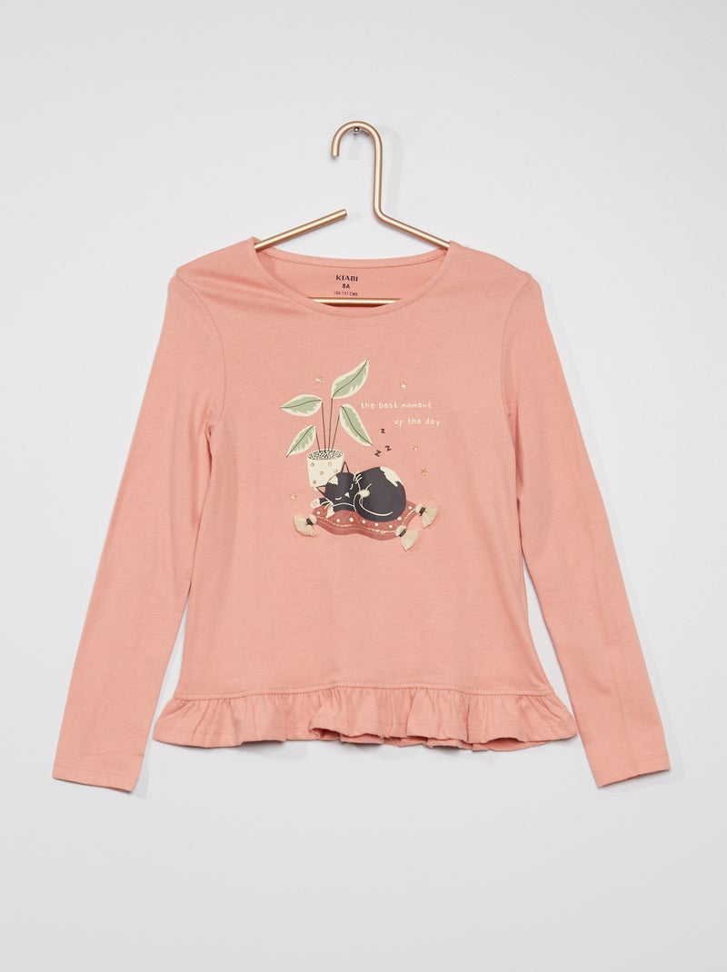 T-shirt com base com folhos ROSA - Kiabi