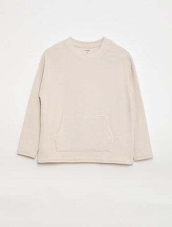 T-shirt com bolso canguru em malha Ottoman