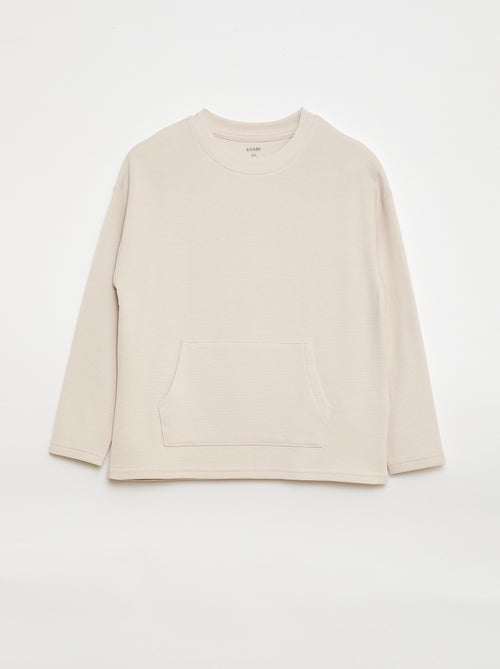 T-shirt com bolso canguru em malha Ottoman - Kiabi