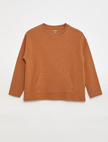 T-shirt com bolso canguru em malha Ottoman