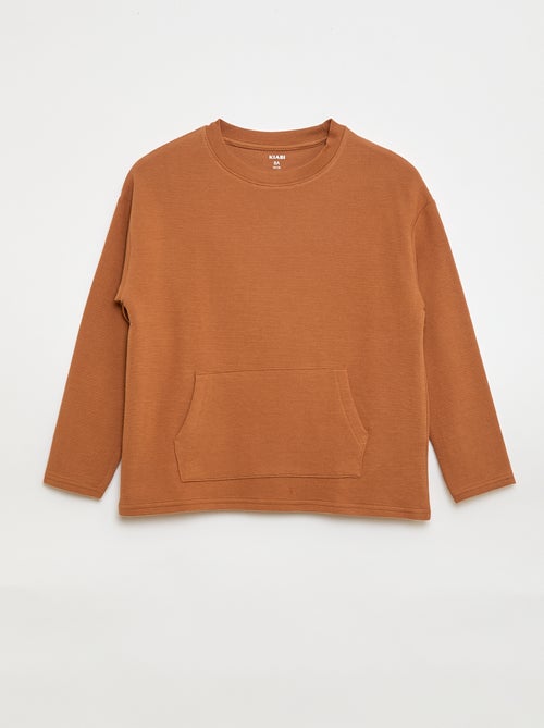 T-shirt com bolso canguru em malha Ottoman - Kiabi