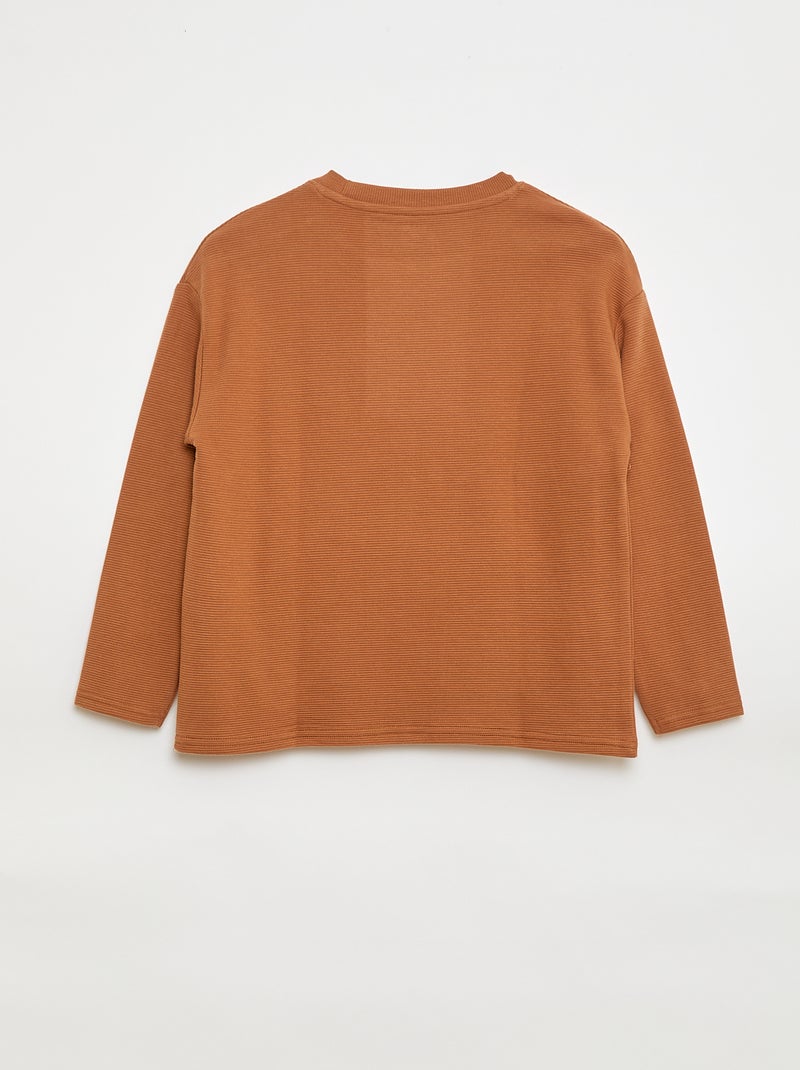 T-shirt com bolso canguru em malha Ottoman Castanho - Kiabi