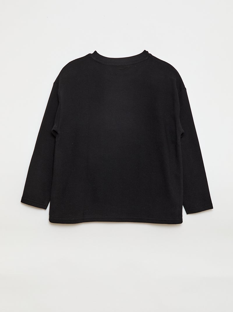 T-shirt com bolso canguru em malha Ottoman Preto - Kiabi