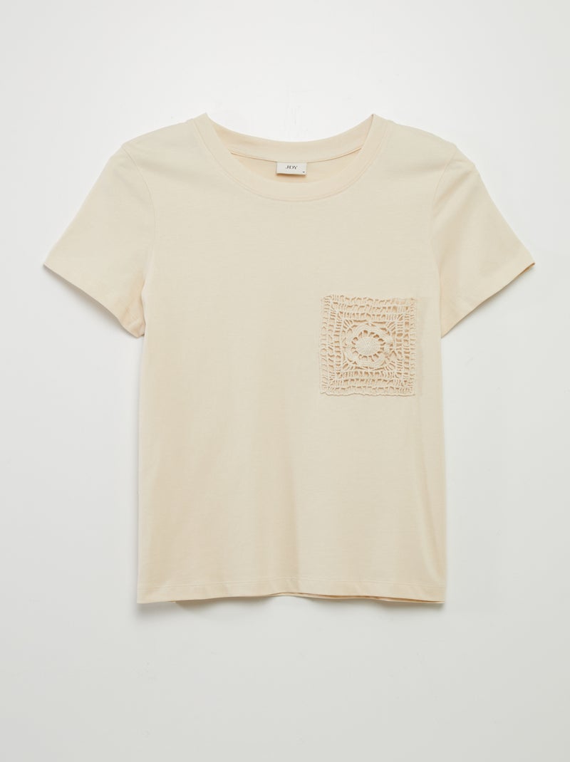 T-shirt com bolso em croché 'JDY' BEGE - Kiabi