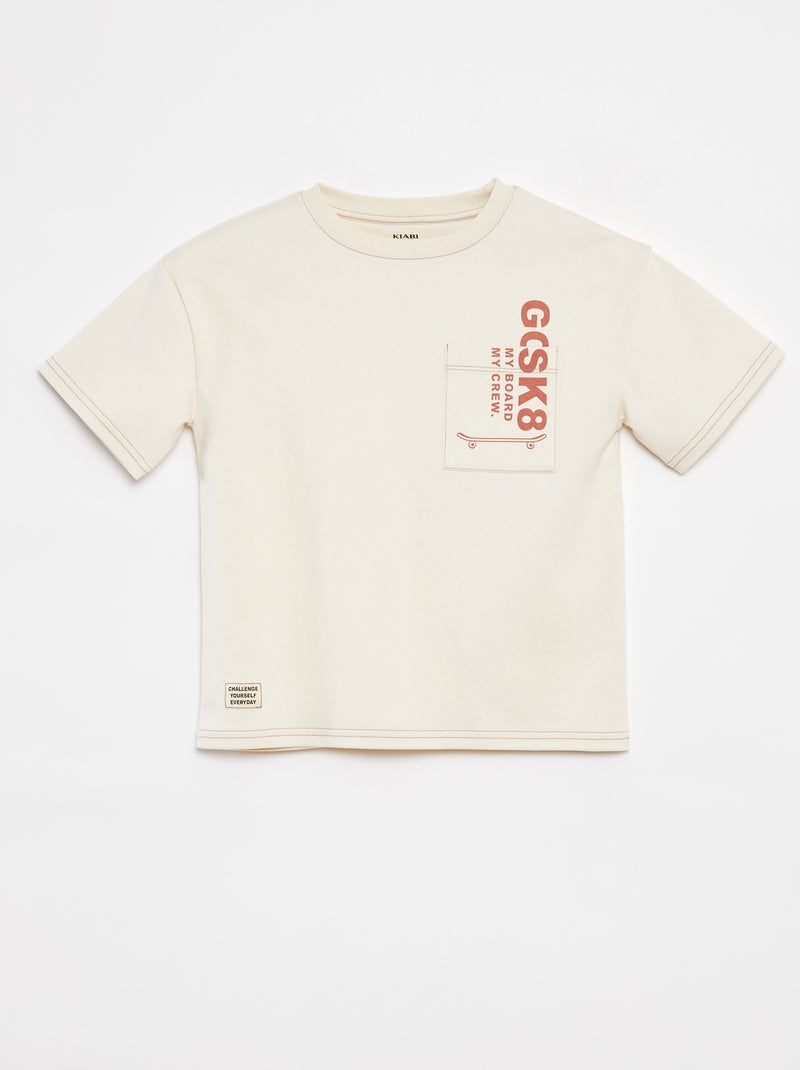 T-shirt com bolso estampado BRANCO - Kiabi