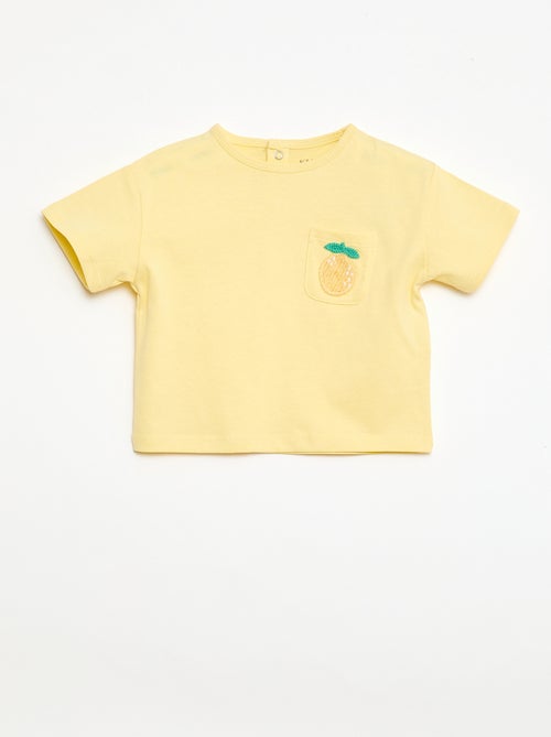 T-shirt com bolso fantasia e bordado - Kiabi
