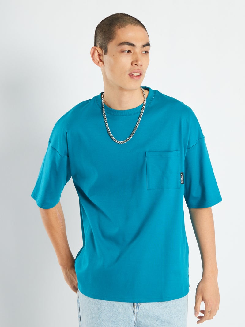 T-shirt com bolso frontal AZUL - Kiabi