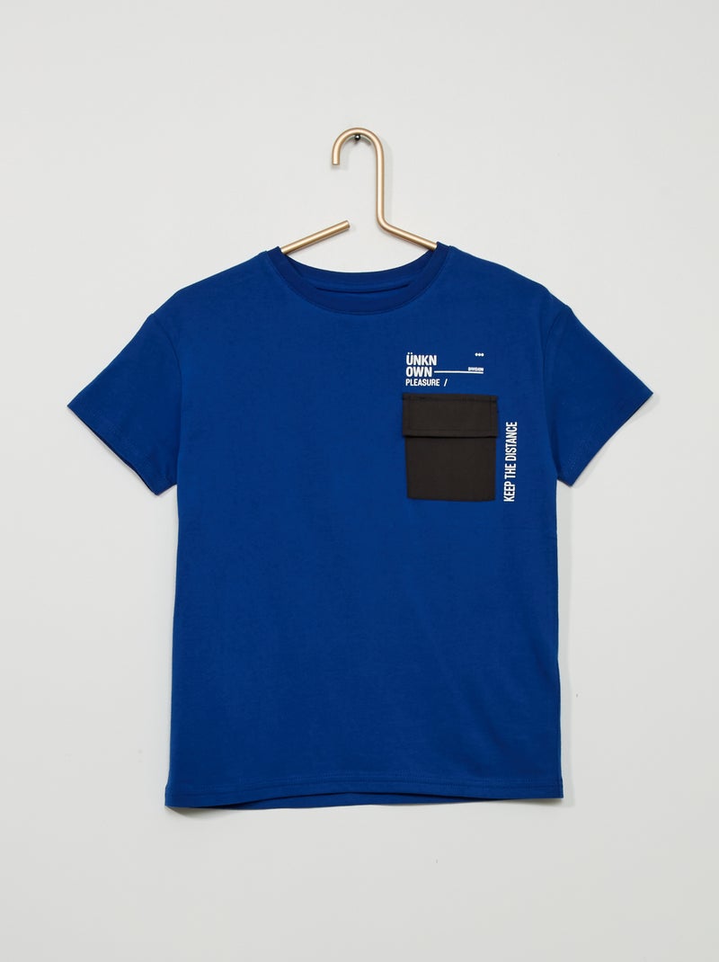 T-shirt com bolso frontal Azul - Kiabi