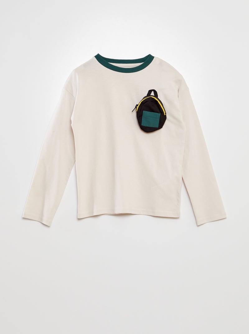 T-shirt com bolso relevo BRANCO - Kiabi