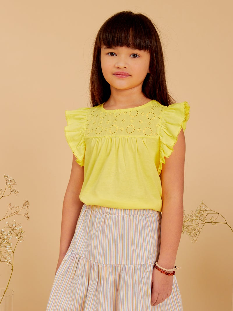T-shirt com bordado AMARELO - Kiabi