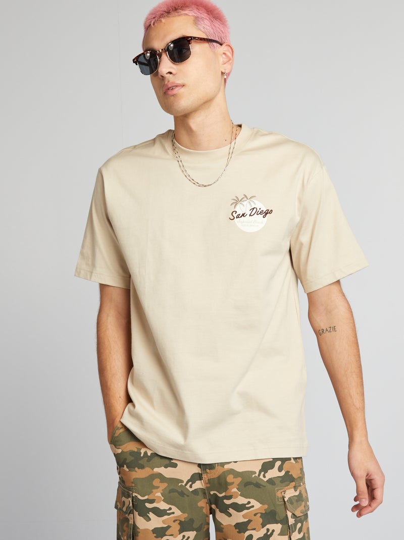 T-shirt com bordado BEGE - Kiabi