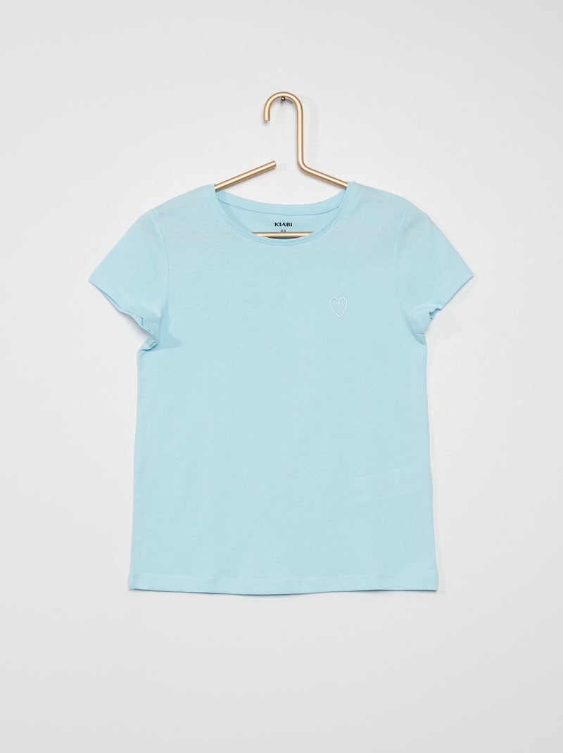 T-shirt com bordado 'coração' AZUL - Kiabi