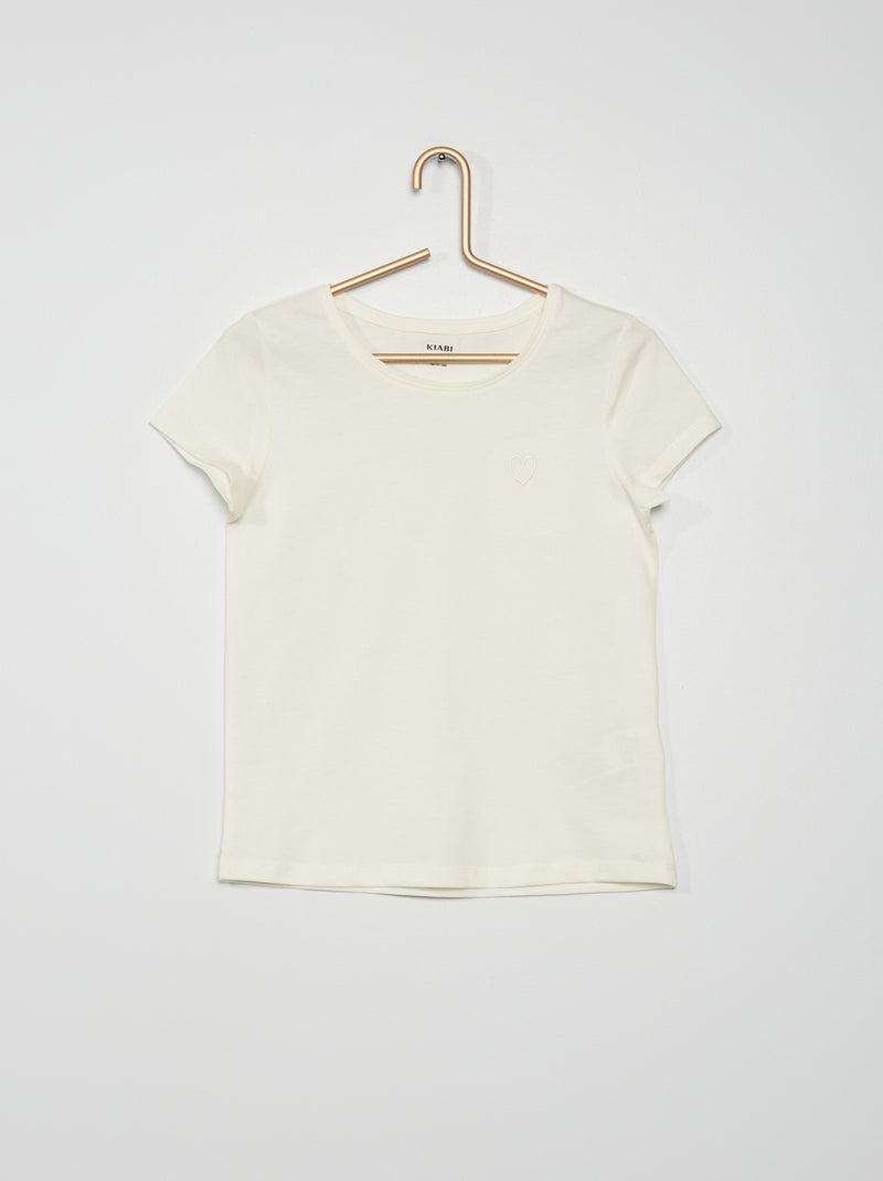 T-shirt com bordado 'coração' BRANCO - Kiabi