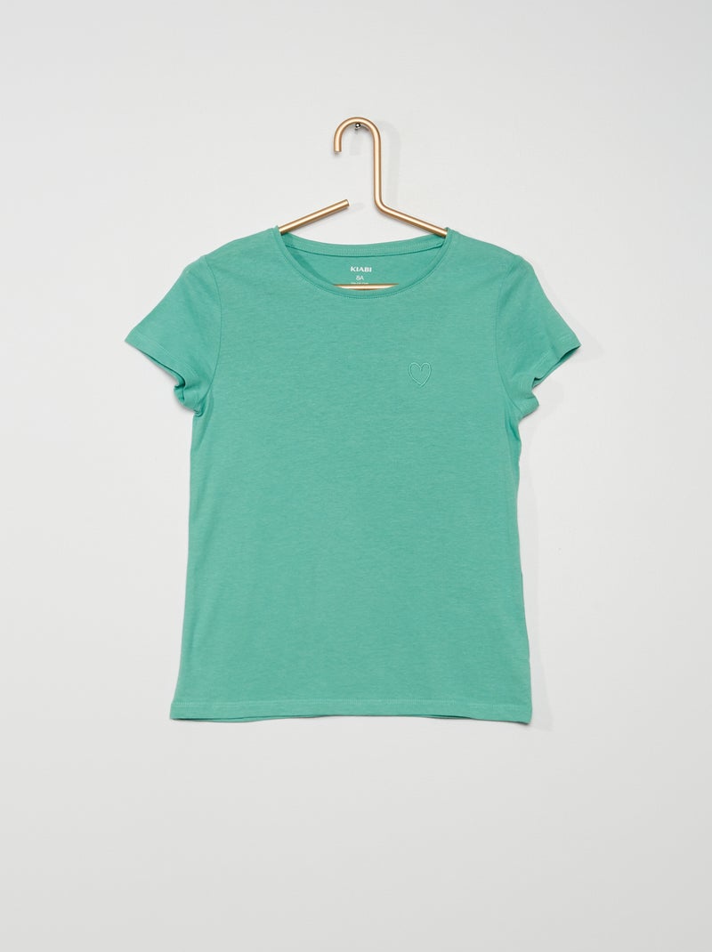 T-shirt com bordado 'coração' VERDE - Kiabi