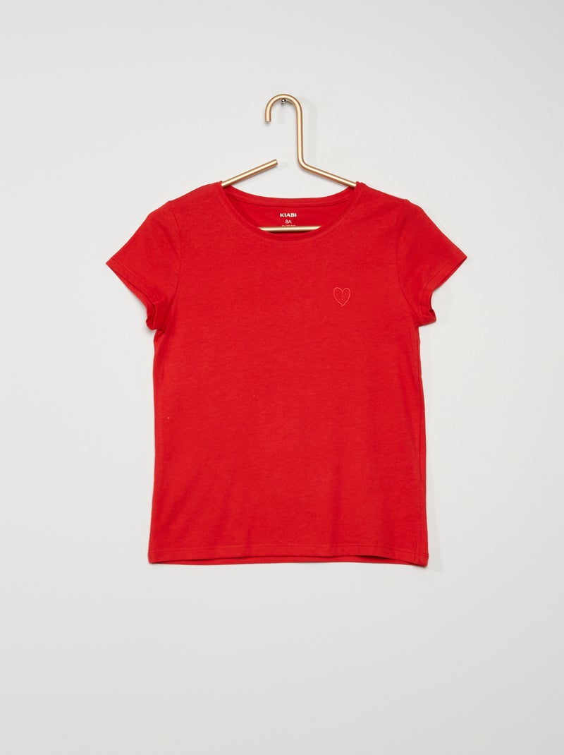 T-shirt com bordado 'coração' VERMELHO - Kiabi