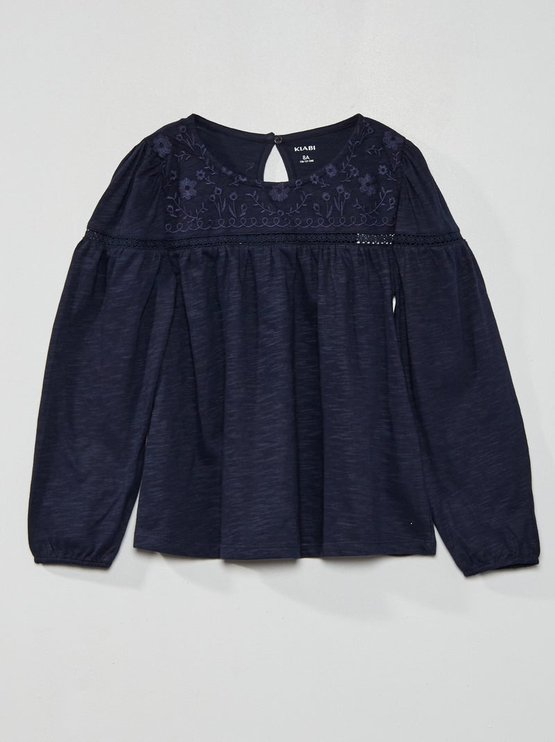 T-shirt com bordado e renda fantasia AZUL - Kiabi