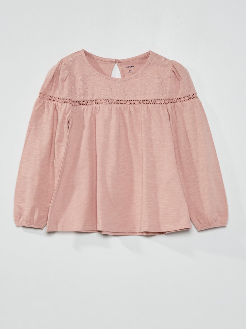 T-shirt com bordado e renda fantasia ROSA - Kiabi