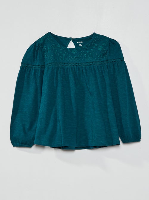 T-shirt com bordado e renda fantasia - Kiabi
