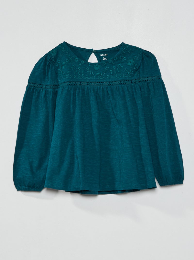 T-shirt com bordado e renda fantasia VERDE - Kiabi
