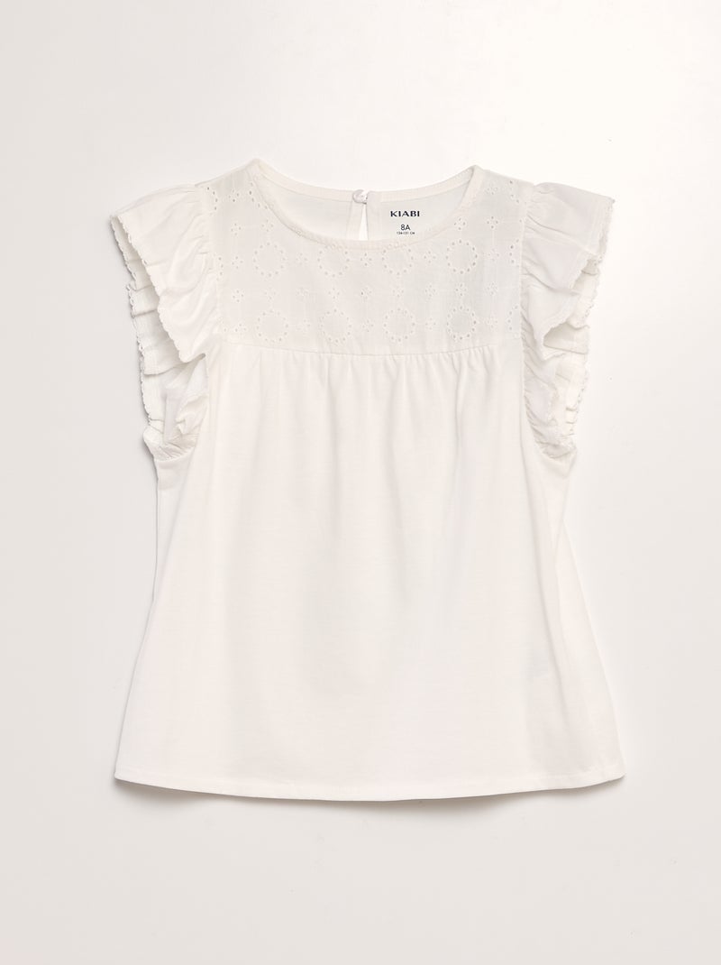 T-shirt com bordado inglês Branco - Kiabi