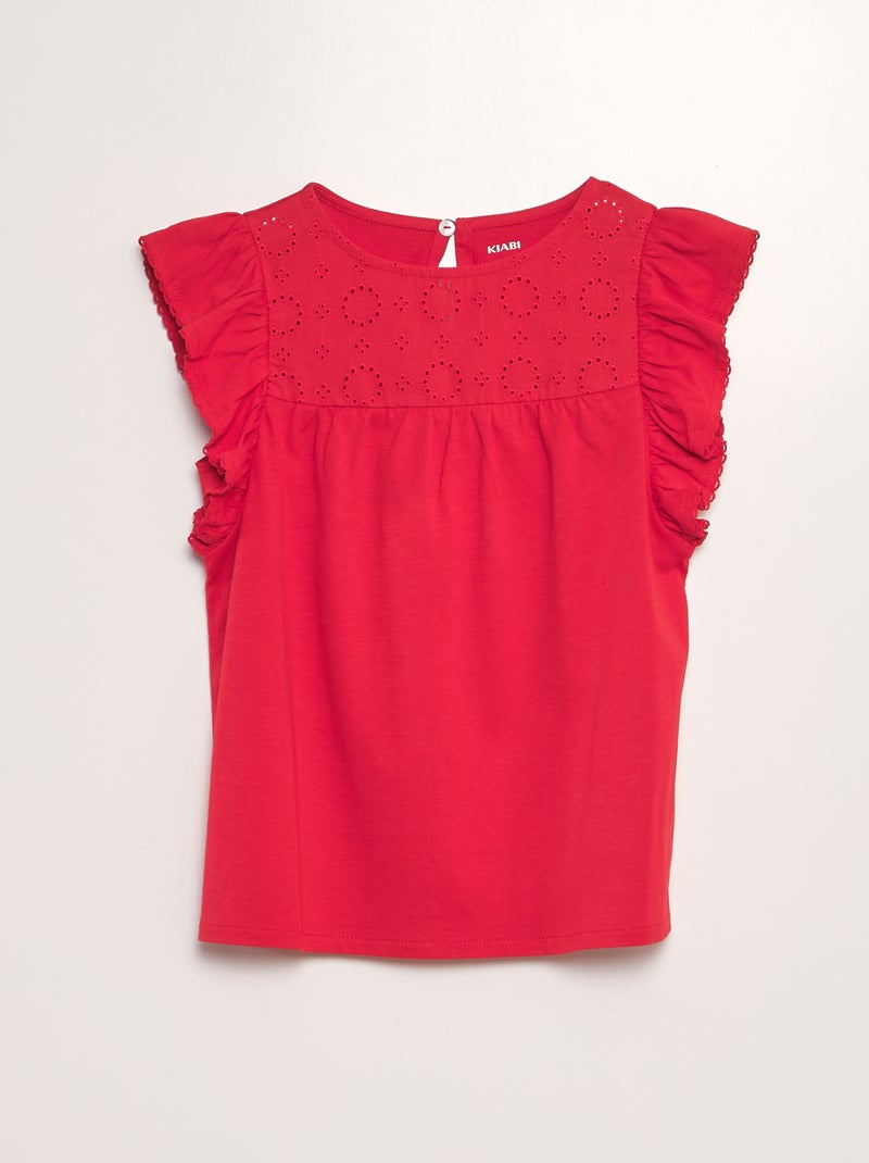 T-shirt com bordado inglês VERMELHO - Kiabi