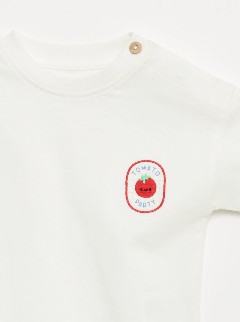 T-shirt com bordado no peito Branco - Kiabi