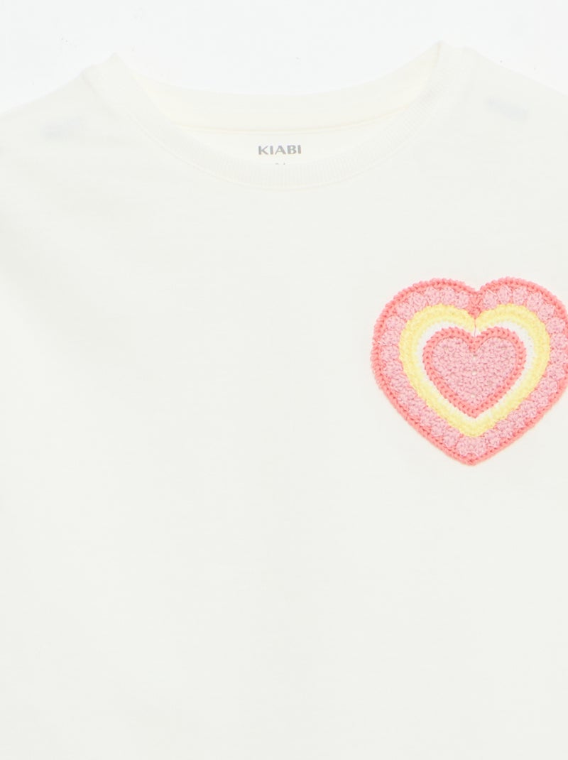 T-shirt com bordado no peito Branco - Kiabi
