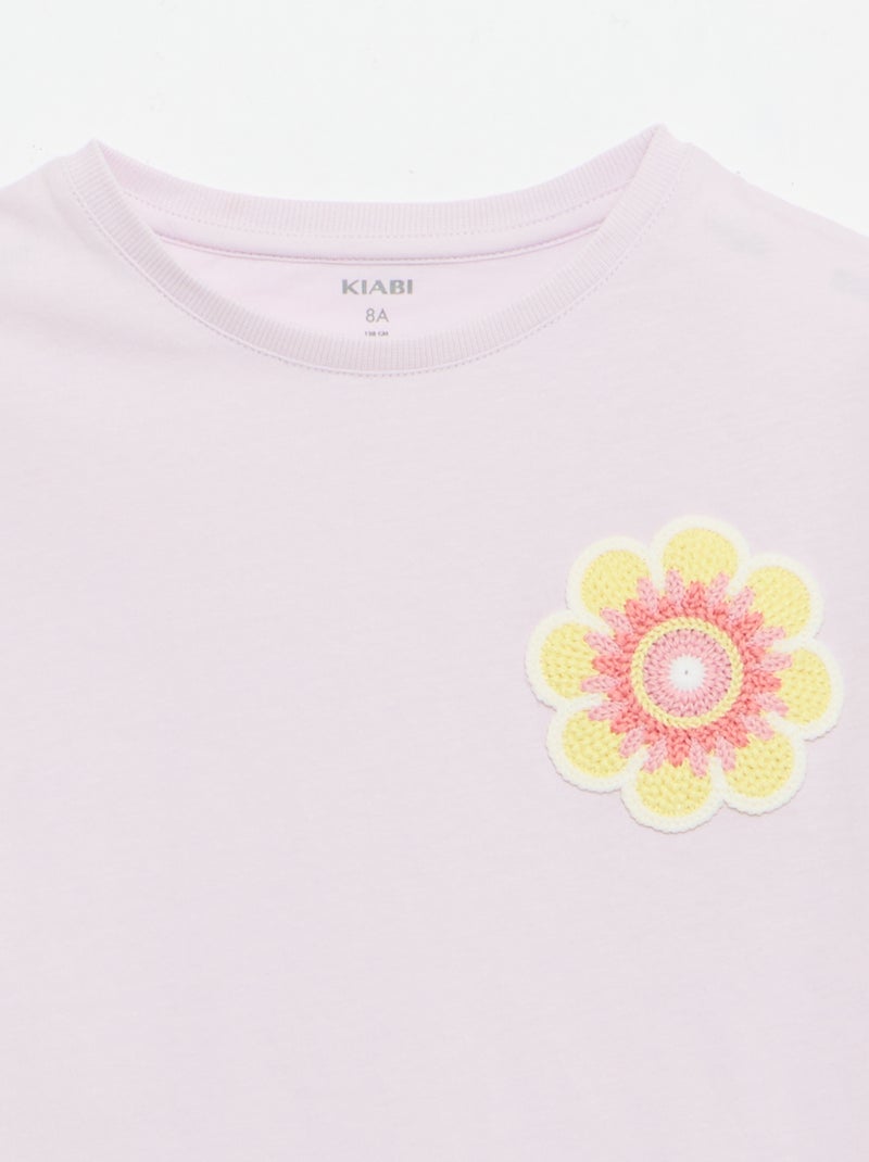 T-shirt com bordado no peito Violeta - Kiabi