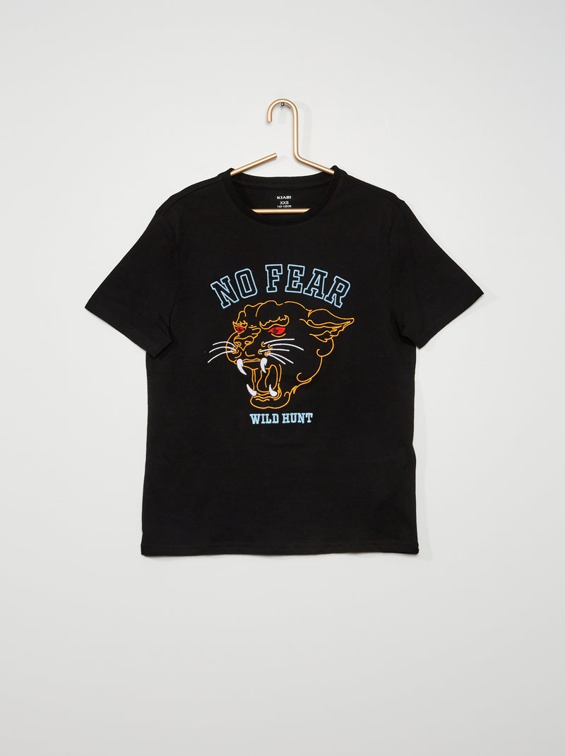 T-shirt com bordado 'pantera' Preto - Kiabi