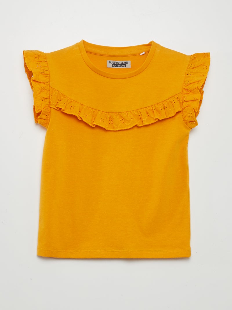 T-shirt com bordados AMARELO - Kiabi