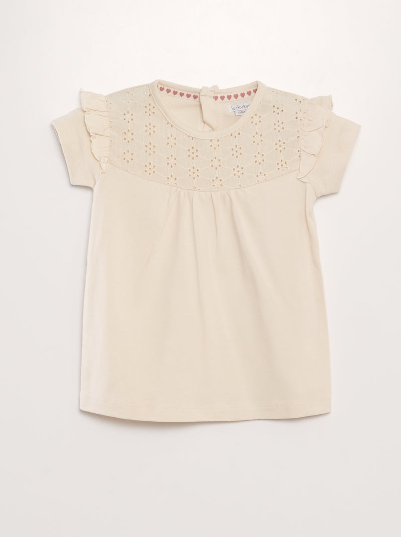 T-shirt com bordados BEGE - Kiabi