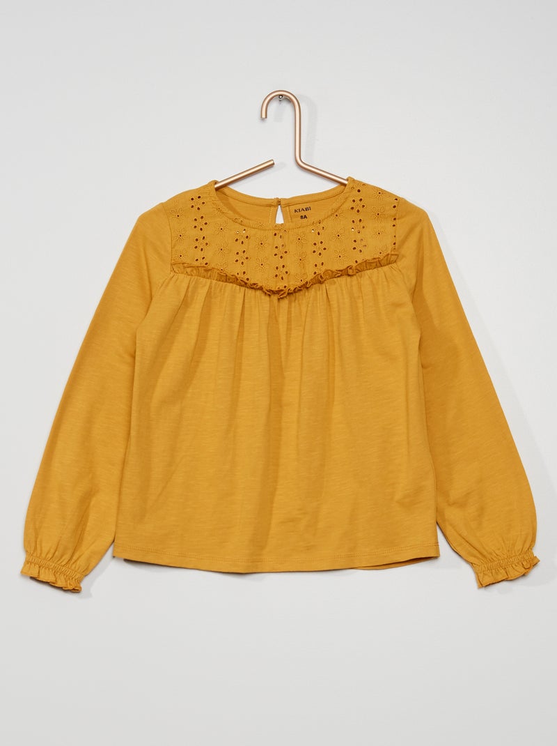 T-shirt com bordados BEGE - Kiabi