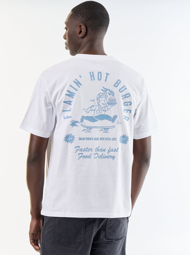 T-shirt com bordados e mangas curtas Branco - Kiabi
