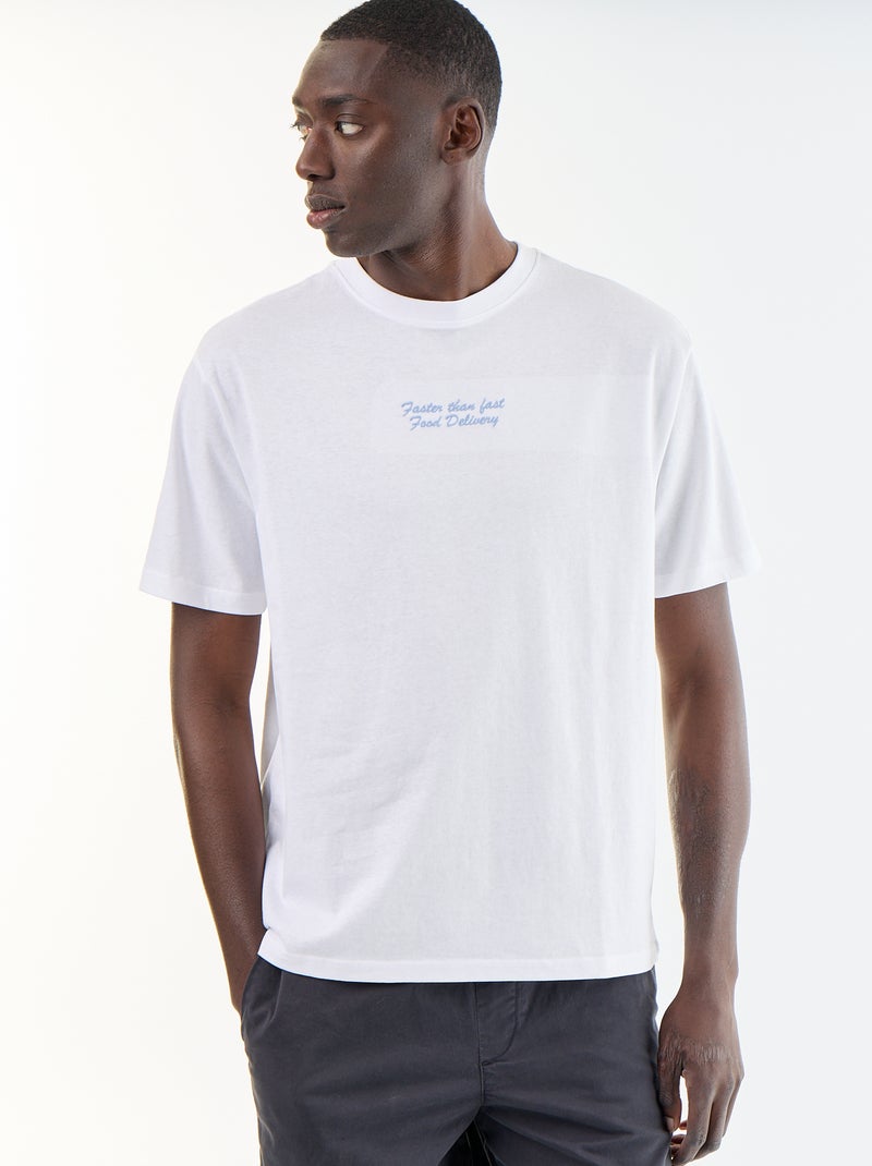 T-shirt com bordados e mangas curtas Branco - Kiabi
