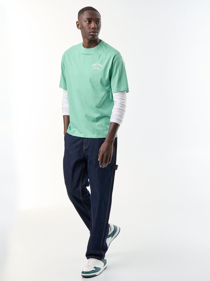 T-shirt com bordados e mangas curtas Verde - Kiabi