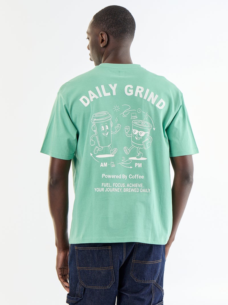 T-shirt com bordados e mangas curtas Verde - Kiabi