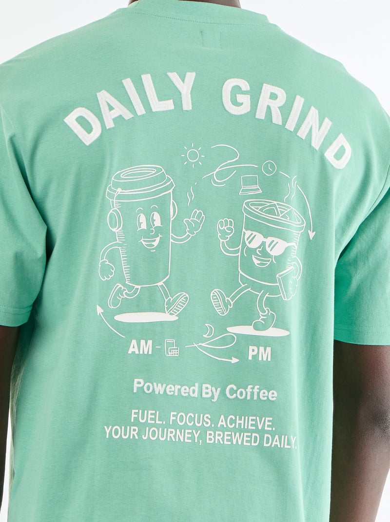 T-shirt com bordados e mangas curtas Verde - Kiabi