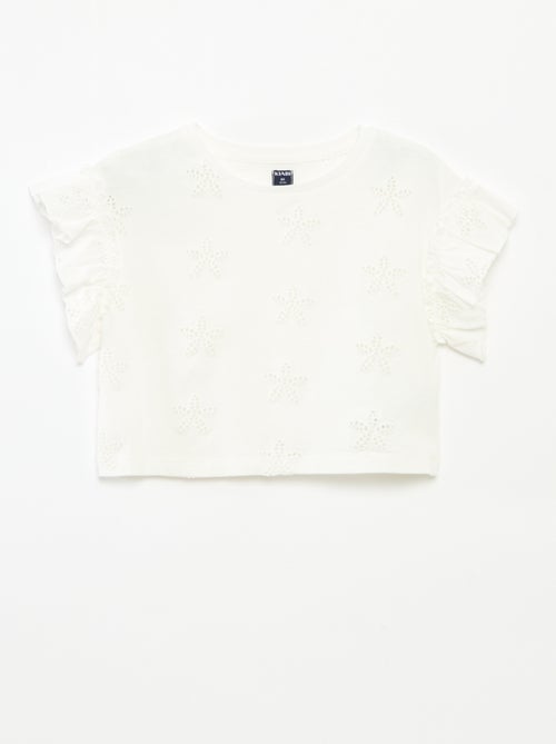 T-shirt com bordados flores - Kiabi