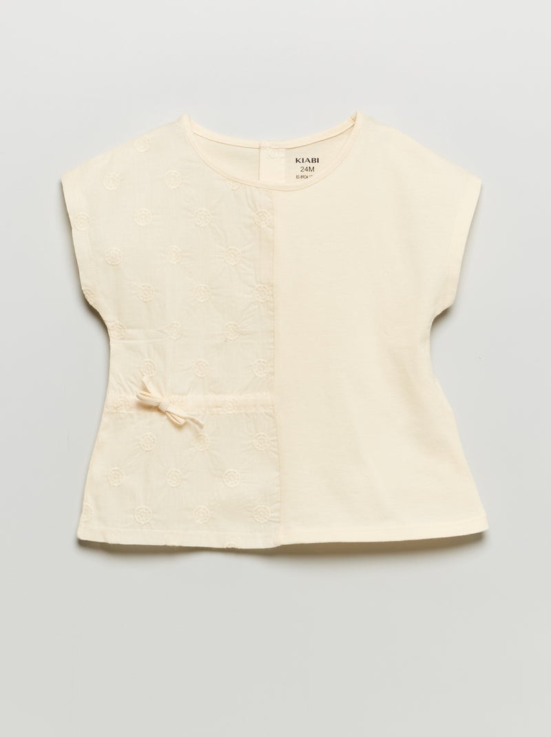 T-shirt com bordados ingleses BRANCO - Kiabi