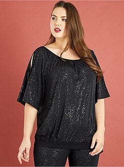 T-shirt com brilhantes e ombros nus - Kiabi