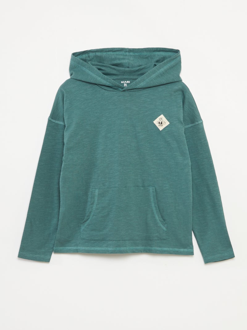 T-shirt com capuz de manga comprida Verde - Kiabi
