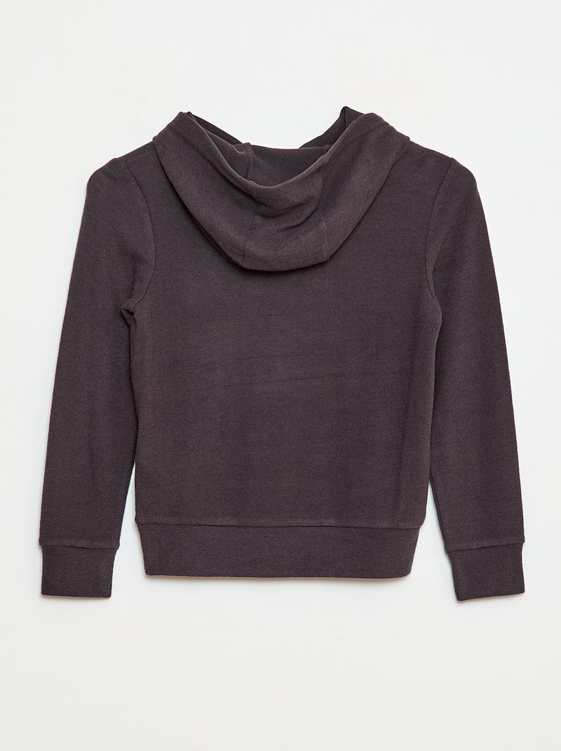 T-shirt com capuz e bolso com folho liso Preto - Kiabi