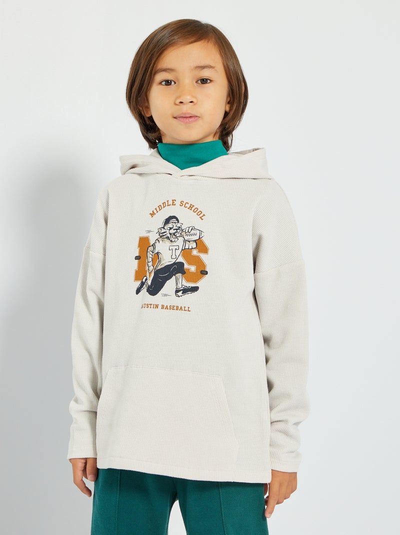 T-shirt com capuz em ninho de abelha BRANCO - Kiabi