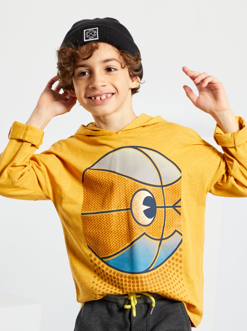 T-shirt com capuz em puro algodão AMARELO - Kiabi